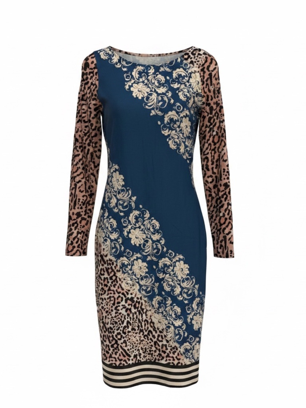 Blue Floral & Leopard Print midi